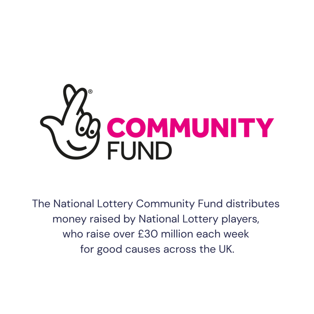 The National Lottery - Community Fund logo in pink and black on white.